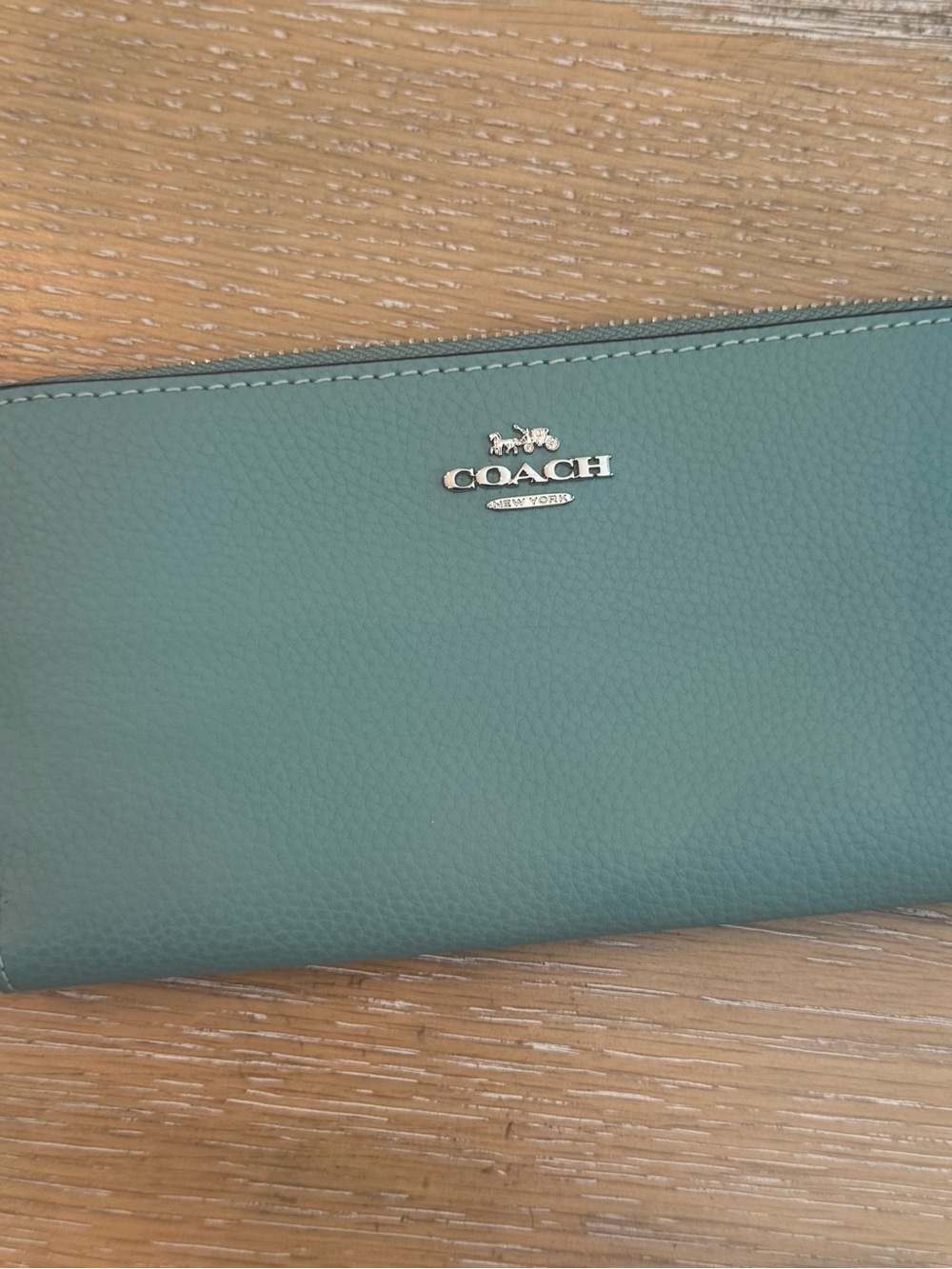 Coach Pebbled Leather Accordion Style Wallet in Light Teal